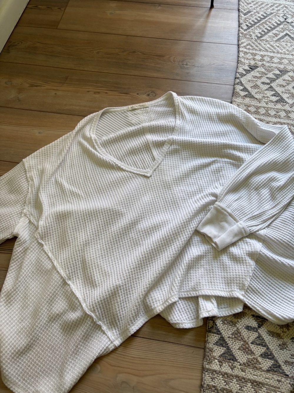 We The Free Cream Waffle V-Neck Long Sleeve Top